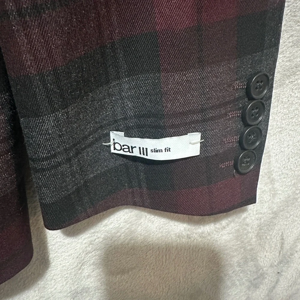 Bar III Men 36S Slim Fit Burgundy Plaid Blazer Sport Coat TELL1CJZ0040 NWT
